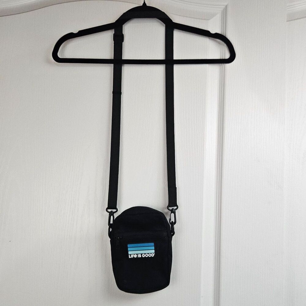life is good mini crossbody Bag Black Small 2 zip pockets thin strap travel